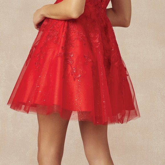 NEW SLEVELESS TULLE DRESS EMBROIDERED WITH FLORAL LACE AND RHINESTONES JT 871 - Picture 9 of 9